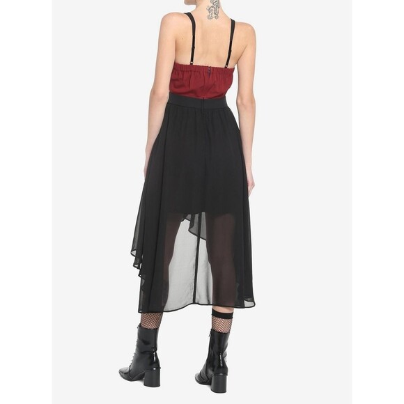 Red & Black O-Ring Hi-Low Goth Vibes Dress NEW Size Large - Picture 4 of 9